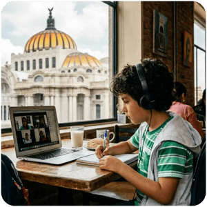 Niño Mexicano estudiando online